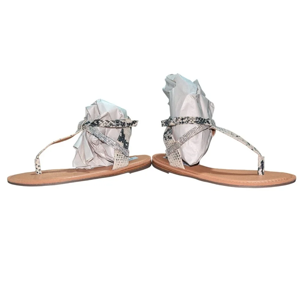New Steve Madden Women Leven SnakeSkin‎ W/Rhinestone  Sandals Cream Size 8M B2